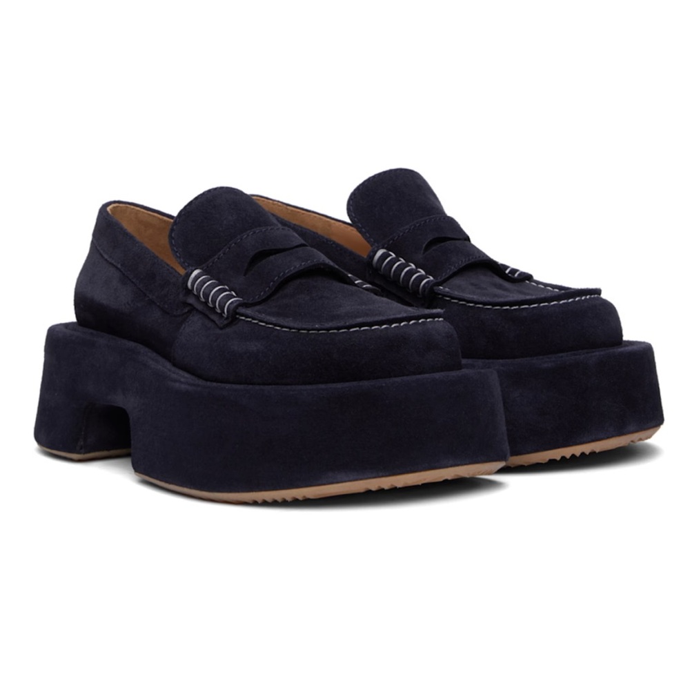 JW Anderson Navy Suede Platform Slip On Loafers - 40